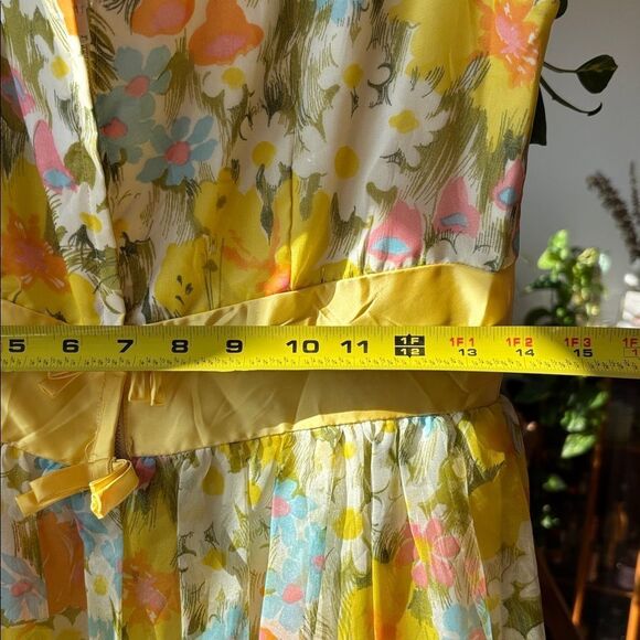 🎀Vintage 🎀 Floral Yellow and Orange Maxi Gown Organza Dress - Picture 7 of 10